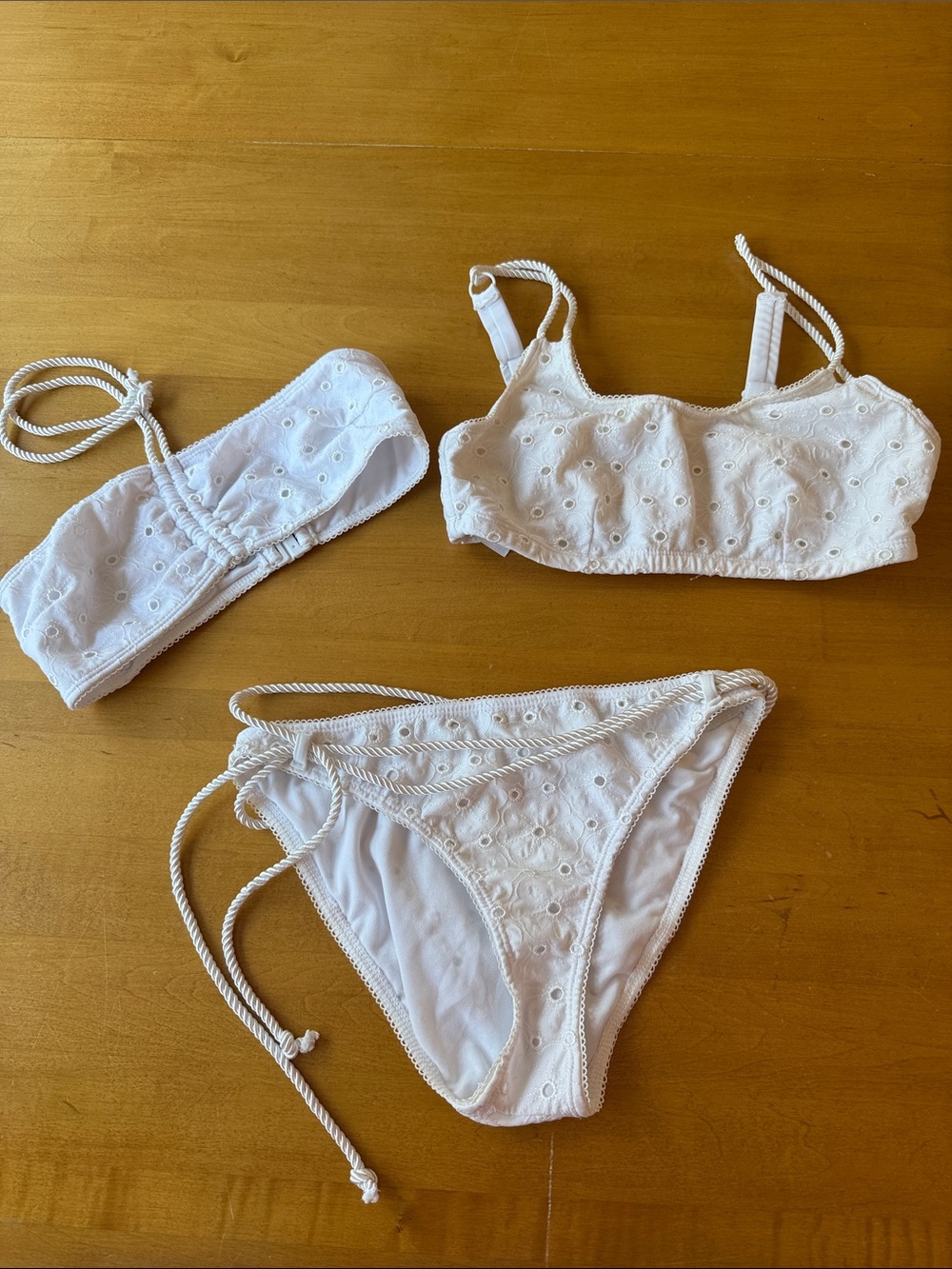 ASOS White Eyelet Rope-Tie Bikini Bathing Set Separates Size 6 and 32DD top